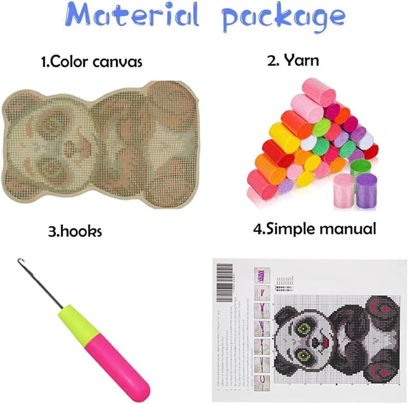 GemJelry DIY Latch Hook Kits for Adults Kids Panda Latch Hook Rug Cover Kits Hand Craft Embroidery Crochet Rugs with Preprinted Canvas Crochet Yarn Kits for Home Decoration 20''X14'' - Image 2